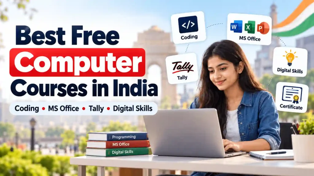 Free computer courses in India with learning duration and certificate fee comparison