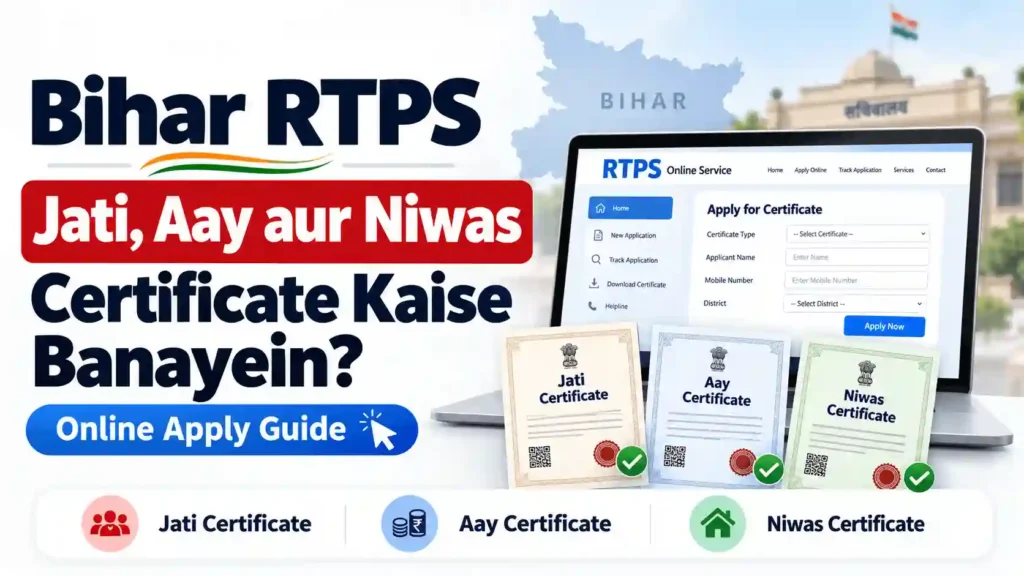 Bihar RTPS online application for Jati Aay and Niwas certificates through ServicePlus
